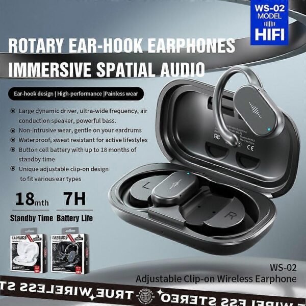 WS-02 Adjustable Clip-on Wireless Earphone