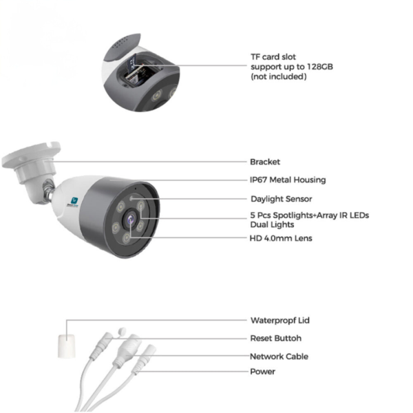 ISH-4MPOE1 Waterproof Bullet 4MP POE IR Dual Lights